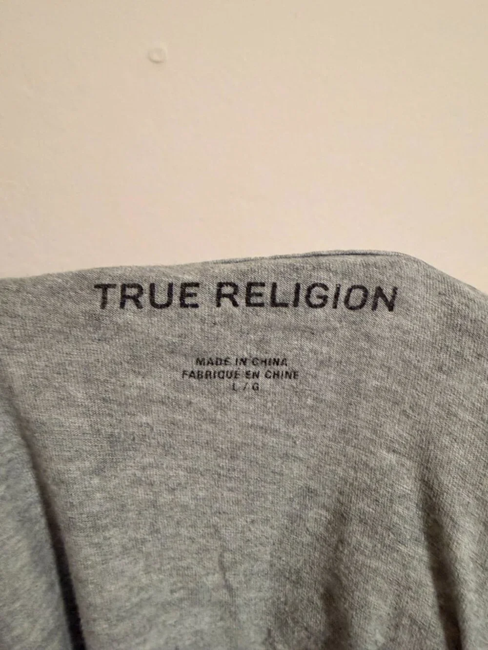 True Religion Gray All Over Print T-Shirt Buddha Block Graphic Logo L Large